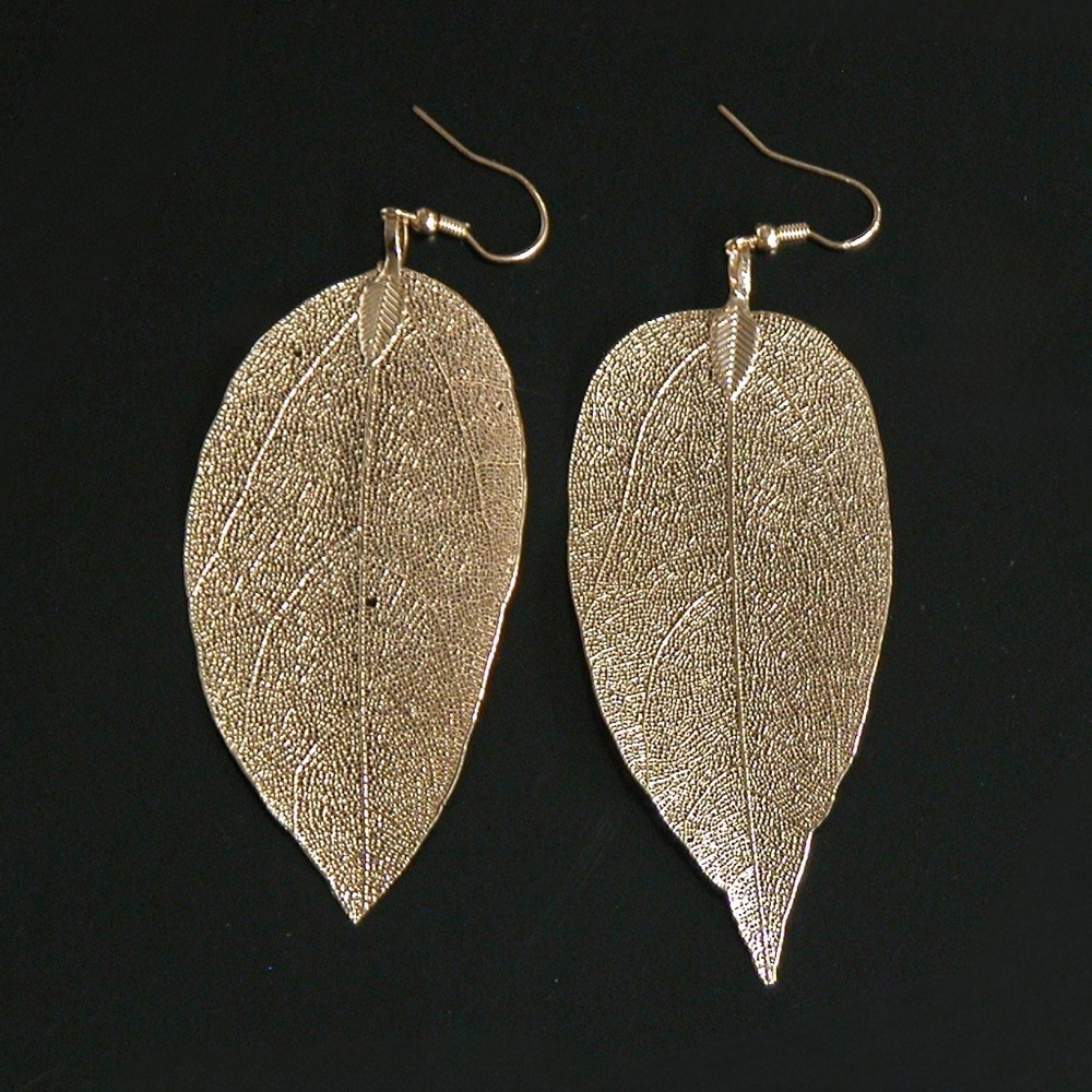 Real Leaf Gold Leaf BOHO Dangle Earrings Aspen Apres Ski